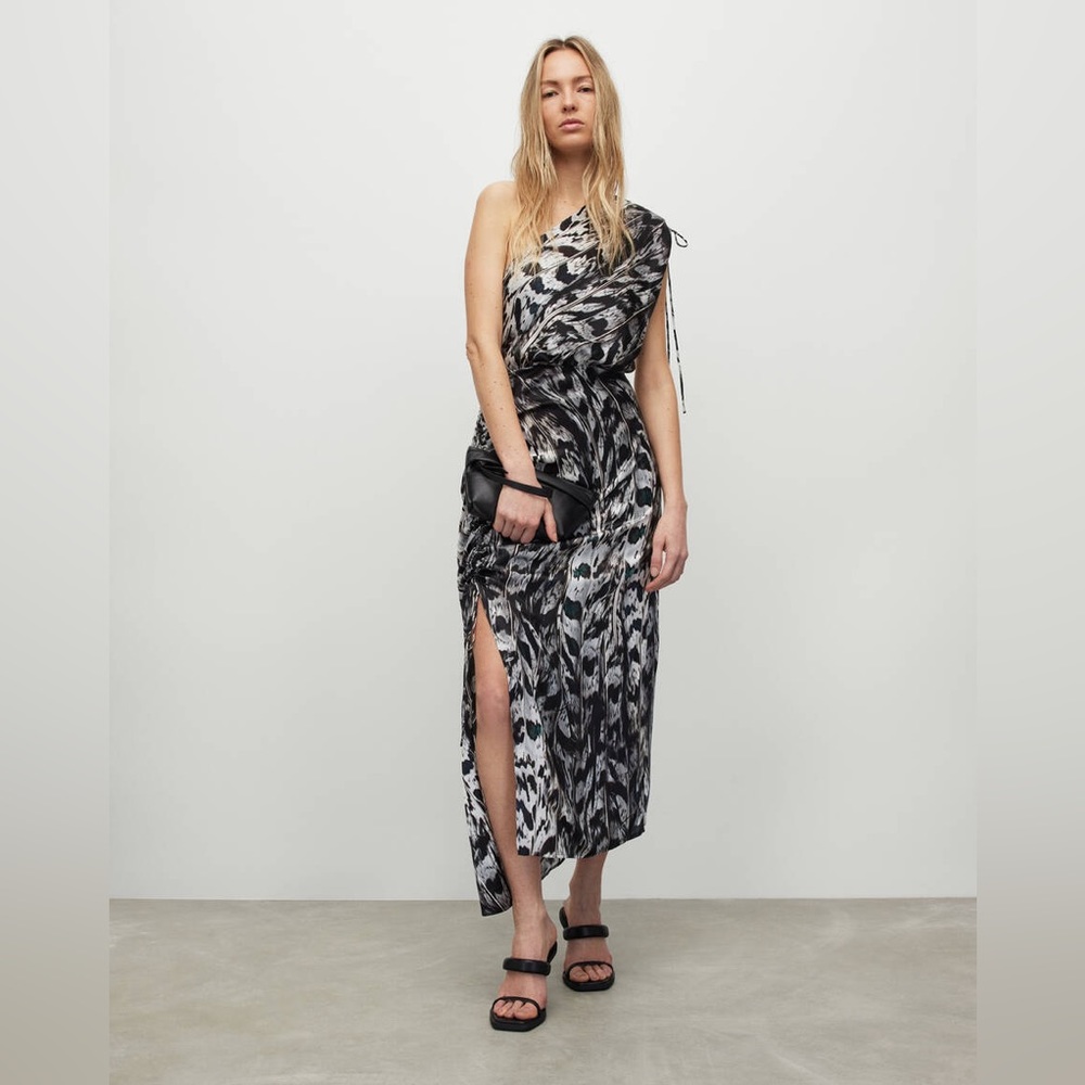 Silk Viscose Midi AllSaints One shoulder Summer Dress Laura Ines Wedding Guest
